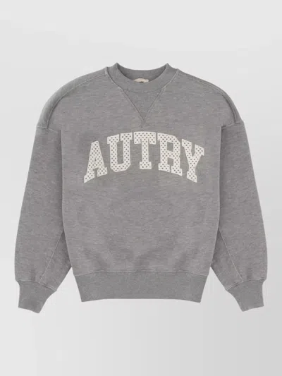 Autry Logo Crew Neck Sweatshirt Ribbed Cuffs Hem In Gray