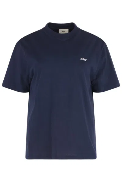 Autry Logo Embroidered Crewneck T In Blue