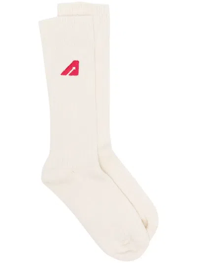 Autry Logo-embroidered Crew Sockls In White