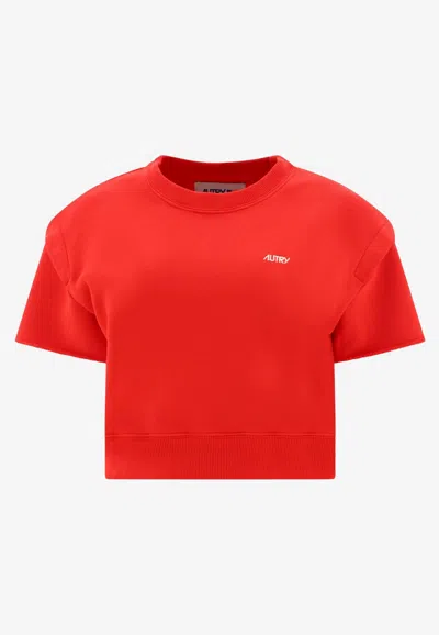 AUTRY LOGO EMBROIDERED CROPPED T-SHIRT