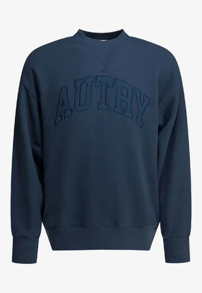 Autry Logo Embroidered Jersey Knit Sweatshirt In Blue