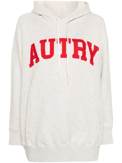 Autry Logo-embroidered Mélange Hoodie In Beige