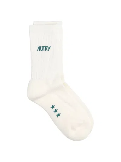 Autry Logo-embroidered Ribbed Socks In White