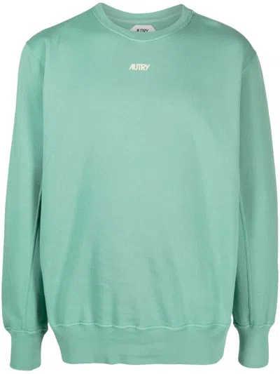 Autry Logo Flocked Cotton Sweatshirt In Green