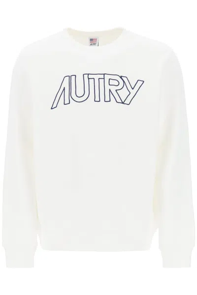 Autry Crew-neck Sweatshirt With Logo Embroidery In Bianco
