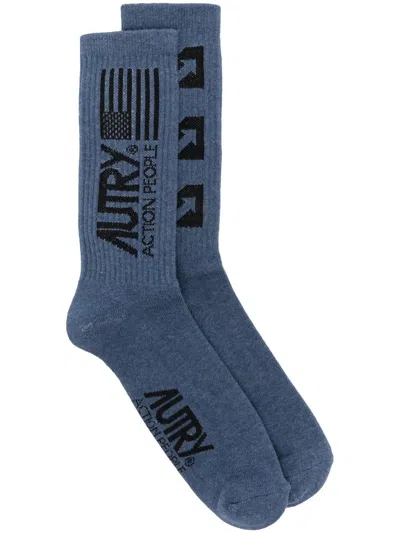 Autry Logo Intarsia-knit Socks In Blue