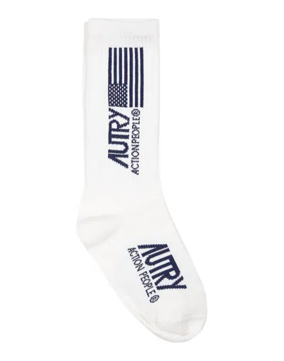 Autry Logo Intarsia-knitted Ribbed Socks In Bianco
