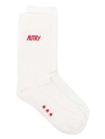Autry Logo-intarsia Socks In White