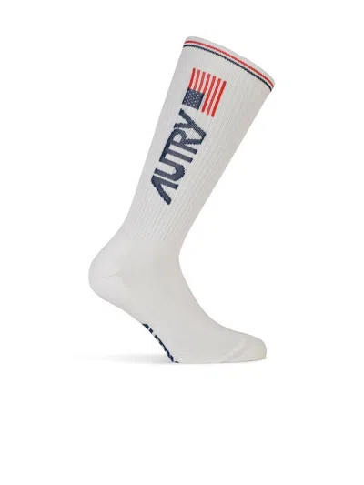 Autry Intarsia-logo Knitted Socks In White