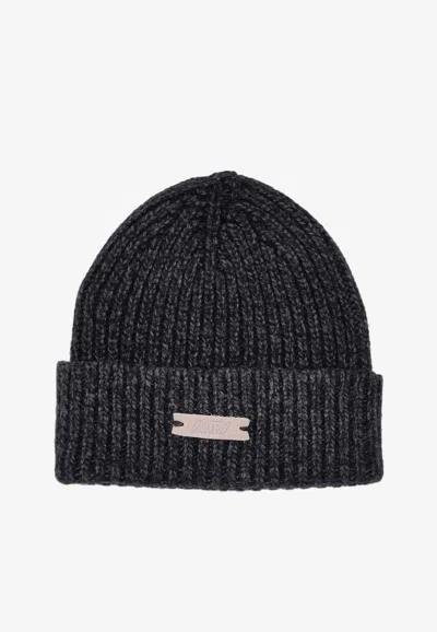 Autry Logo Patch Knit Beanie In Black