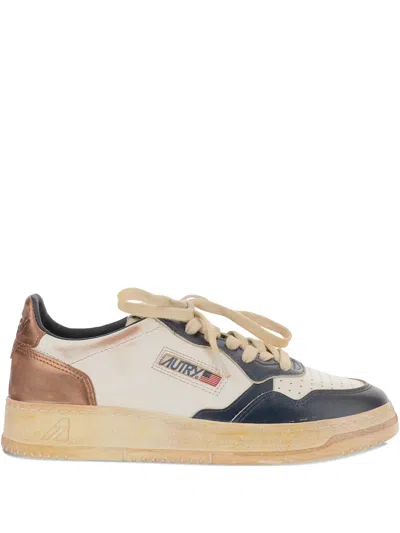 Autry White Blue Copper Rubber Sole Lace-up Flat Shoes In Multi