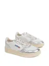 Autry Medalist Low Two-tone Sneakers In White And Metallic Silver Leather In Silver