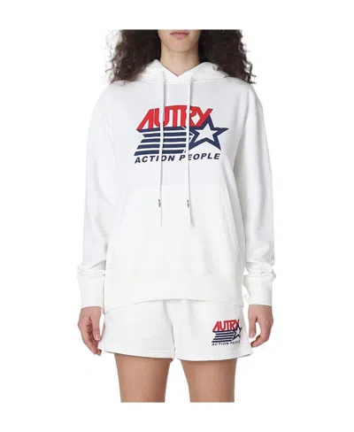 Autry Logo Printed Drawstring Hoodie In White