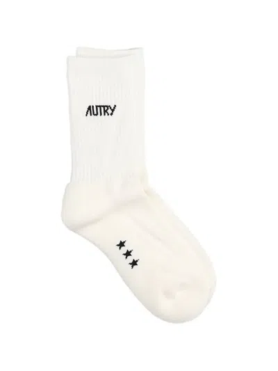 Autry Kids' Logo Ribbed Socks In White