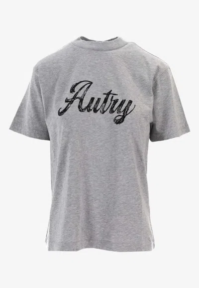 Autry Logo Script Print T-shirt In Gray
