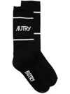 Autry Intarsia-knit Logo Striped Socks In Black