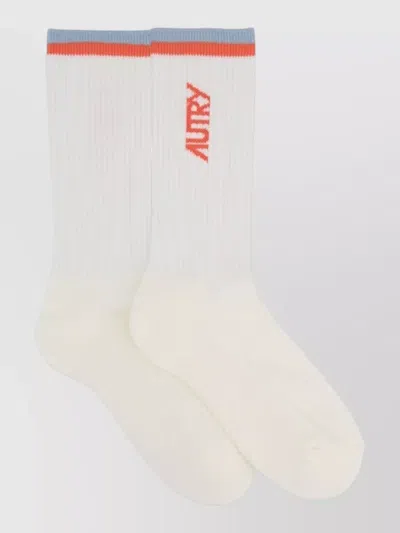 Autry Logo Socks Contrast Trim Ribbed Design In White