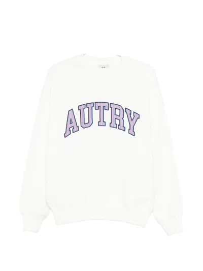 Autry Striped Logo College Sweatshirt In White