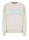 Autry Grey Cotton Blend College Sweatshirt With Screen-printed Graphic In Multi