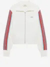 Autry High Collar Viscose Knit Sweatshirt Striped Sleeves In White