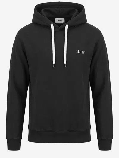 Autry Logo-embroidered Cotton Hoodie In Black