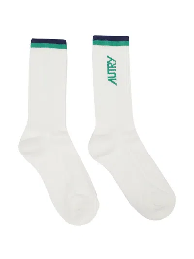 Autry Logo-embroidered Ribbed Socks In White