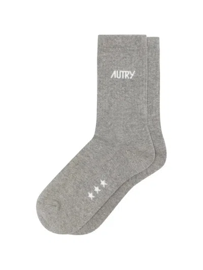 Autry Logo-intarsia Star-print Socks In Gray