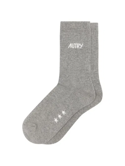 Autry Logo-intarsia Star-print Socks In Grey