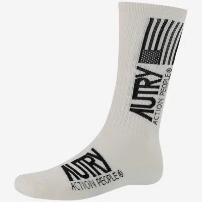 Autry Logo-jacquard Stretch Cotton Socks In White
