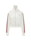Autry High Collar Viscose Knit Sweatshirt Striped Sleeves In White