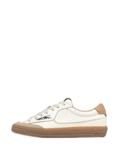 Autry Windscape Low Sneakers In Marshmallow And Tan Leather In Animal Print