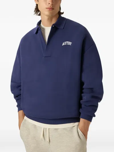 Autry Cotton Polo Shirt Long Sleeves Collar In Blue