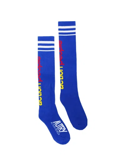 Autry Logo-print Striped-trim Socks In Blue