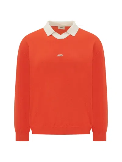 Autry Logo-print V-neck Sweatshirt In Orange
