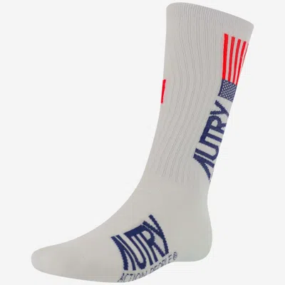 Autry Logo-striped Stretch Cotton Socks In White