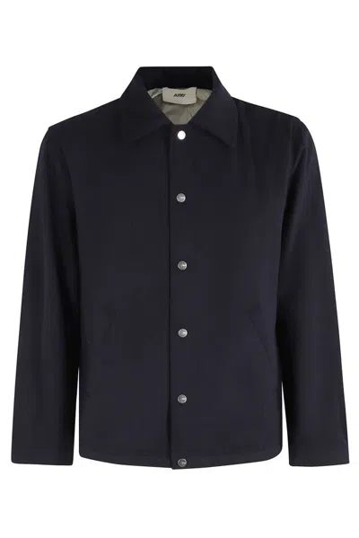 Autry Long Sleeve Casual Jacket With Embroidered Detailing In Blue