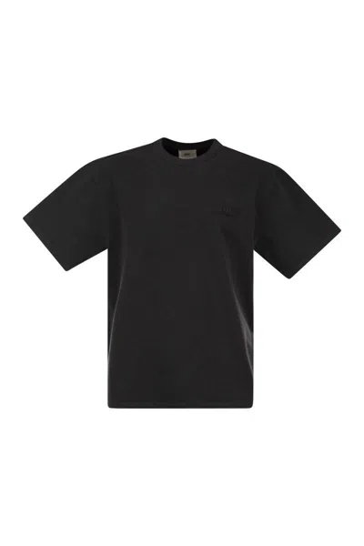 Autry Loose T-shirt In Compact Cotton In Black