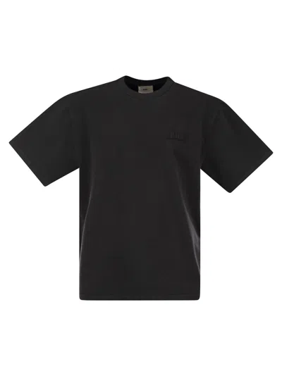 Autry Loose T-shirt In Compact Cotton In Black