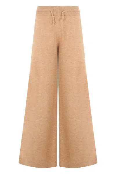Autry Loose Wool-cashmere Pants With Elastic Waist And Wide-leg Silhouette In Beige