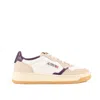 Autry Low Medalist Sneakers In White Canvas And Beige And Purple Leather In White