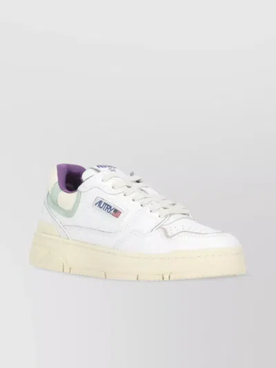 Autry Low Top Leather Sneakers In White/green/purple