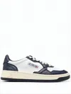 Autry Low-top Leather Sneakers With Navy Overlays And Perforated Details In White