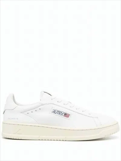Autry Low-top Leather Sneakers With Perforated Accents And Flag Detail In White
