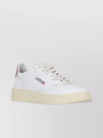 Autry Low Top Leather Sneakers With Pink Detail In White