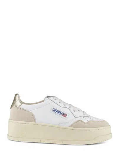 Autry Low-top Platform Sneakers With Leather And Suede Accents In White