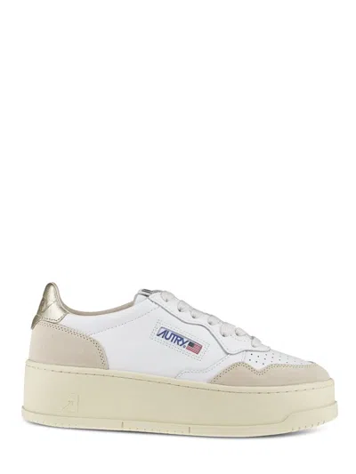 Autry Low-top Platform Sneakers With Leather And Suede Accents In Yellow