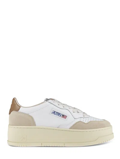 Autry Low-top Platform Sneakers With Smooth And Suede Leather In Neutral