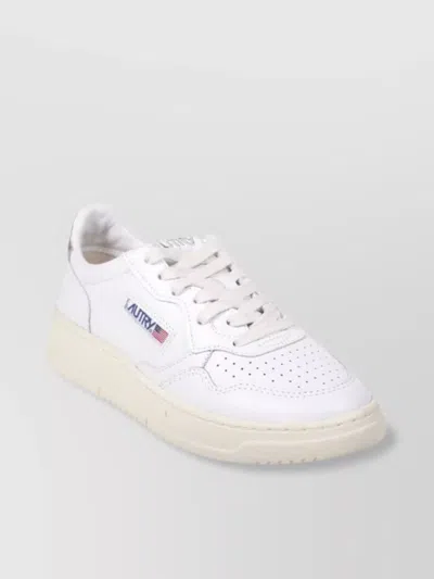 Autry Low Top Rubber Sole Sneaker With Perforated Detailing In White