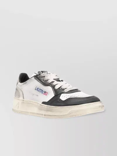 Autry Low Top Sneakers With Distressed Metallic Panelled Design In White