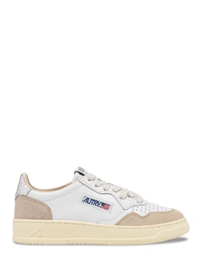 Autry Low-top Sneakers With Hybrid Leather Design And Metallic Accent In Multi